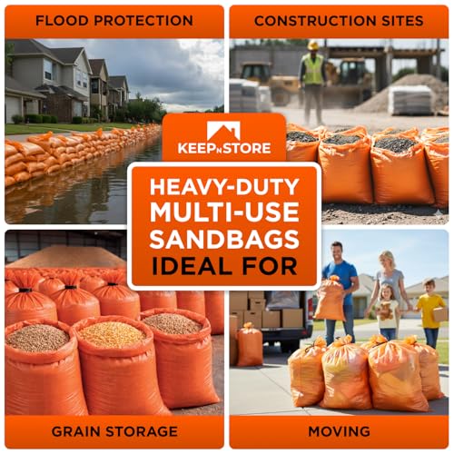 Heavy Duty Sand Bags Pack of 12, Bright Orange Empty Sandbags with Built-In Ties, Woven Polypropylene UV Protection 1600 Hours, Fillable Bags for Flood Control, Weight, 18x24 inches, 60 Pounds Volume - size: 18"W x 24"L, style: Pack of 12