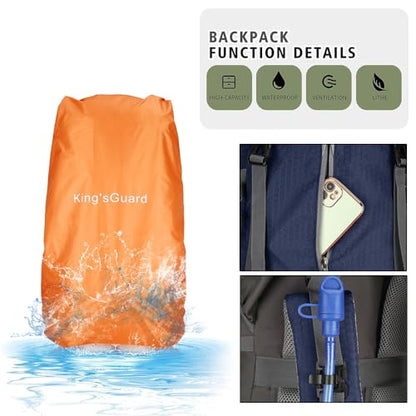 King'sGuard 60L waterproof lightweight hiking backpack with rain cover and shoe compartment outdoor sports travel backpack (Navy blue) - color: Navyblue