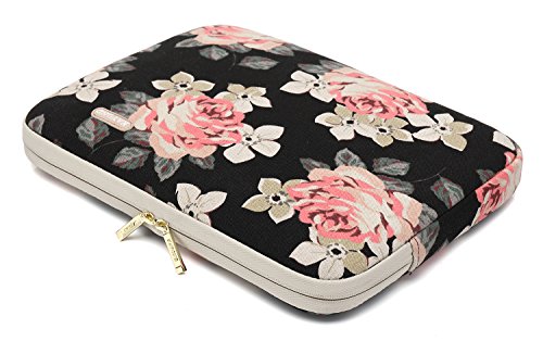 kayond Black Rose Patten Canvas Water-Resistant 17 Inch Laptop Sleeve - size: 17 Inch