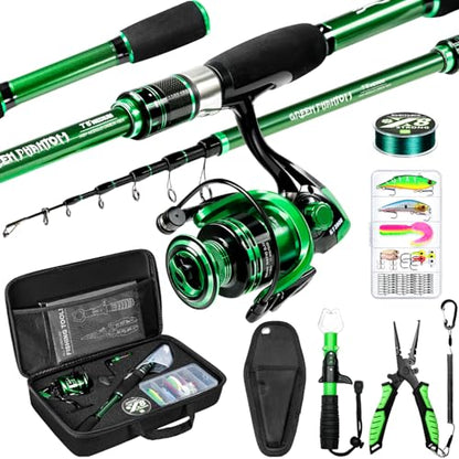 Ghosthorn Fishing Rod and Reel Combo Graphite Telescoping Fishing Pole Portable Travel Kit with Carrier Bag for Freshwater Saltwater - size: 6 ft, style: Full Kit With Fishing Tools