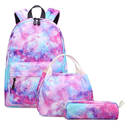 abshoo Lightweight Water Resistant Backpacks for Teen Girls School Backpack with Lunch Bag - color: Galaxy Pink Set