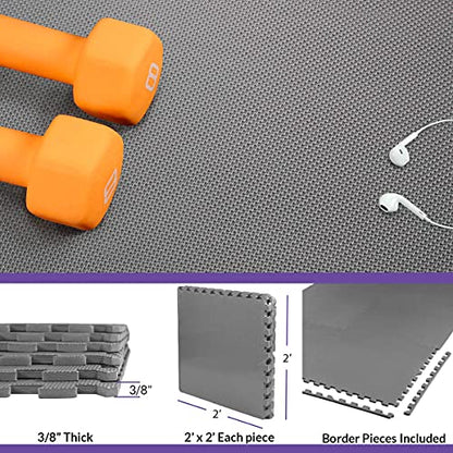 Xspec 3/8" Thick 100 sq. ft. (25 pcs) Gym EVA Foam Floor Mats (24" x 24") | T Pattern, Charcoal Grey - style: T Pattern-Grey