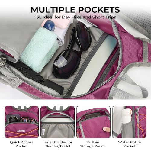 13L Small Hiking Backpack for Women Men, Lightweight Foldable Day pack, Packable Daypack for Travel, Camping (Burgundy) - color: Burgundy