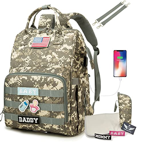 Diaper Bag Backpack for Dad and Mom with USB Charging Port Stroller Straps and Insulated Pocket,army military Travel Nappy Backpack for Daddy/Mommy (Camo) - color: Camo