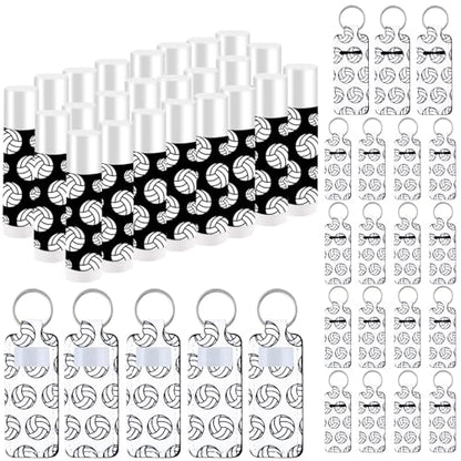 24 Sets Volleyball Party Favors Lip Balm and Lipstick Holder Keychain Bulk Sport Ball Team Gifts Natural Moisturizing Lip Balm Keychains Portable Pouch for Team Volleyball Sports Party Supplies - style: Volleyball