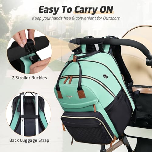 Diaper Bag Backpack - Extra Large Diaper Bag for 2 Kids Twin, Travel Baby Bags for Mom Dad 25-37L Expandable with Changing Pad Earphone Hole, Green Black - color: Green & Black