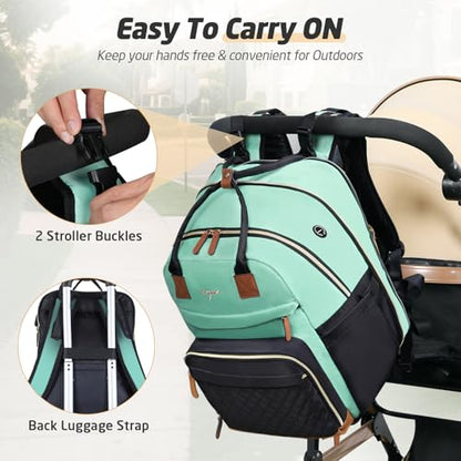 Diaper Bag Backpack - Extra Large Diaper Bag for 2 Kids Twin, Travel Baby Bags for Mom Dad 25-37L Expandable with Changing Pad Earphone Hole, Green Black - color: Green & Black