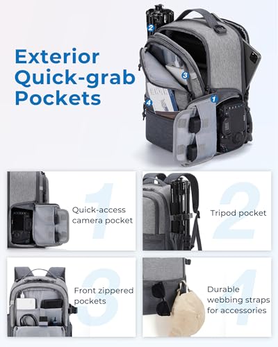 BAGSMART Camera Backpack, DSLR SLR Small Camera Bags for Photographers Compatible for Sony Canon Nikon, Shoulder Strap 2-in-1 Travel Backpack Fits 12.9" iPad, Gray - color: Gray