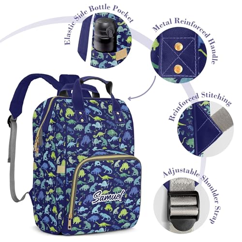 Customized Dinosaur Diaper Bag Backpack Nylon Blue Dino for Boys, Waterproof, Multifunctional, Large Storage Space Personalized Mommy Bag - color: Blue Dinosaur
