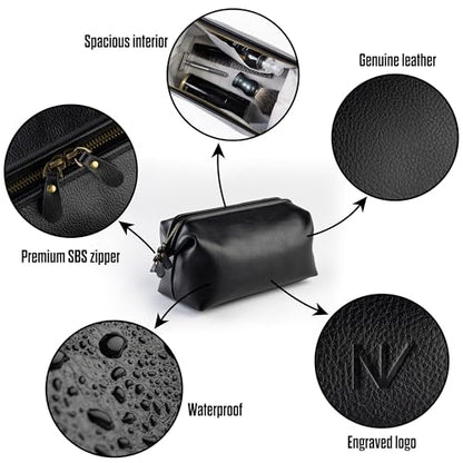 NV Holders Premium Genuine Leather Toiletry Bag for Men - The Ultimate Travel Dopp Kit and Hygiene Organizer, Perfect Men's Toiletry Travel Bag (Black) - color: Black