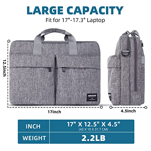 KINGSLONG 17.3 inch Laptop Briefcase Bag, Laptop Shoulder Bag for Men Women, Water Resistant Business Crossbody Bag with Shoulder Strap, Computer Bag for Asus Acer Dell Thinkpad, Grey - color: Grey
