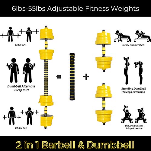 FUXION 44LB Adjustable Dumbbell Barbell Weight Pair - size: Barbell 22 LB or 11 LB Dumbbell Pair