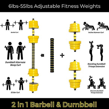 FUXION 44LB Adjustable Dumbbell Barbell Weight Pair - size: Barbell 22 LB or 11 LB Dumbbell Pair