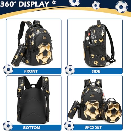 Boys' School Backpack with Lunch Box and Pencil Case - Ideal for Teens and Middle School Students - color: 08 Black