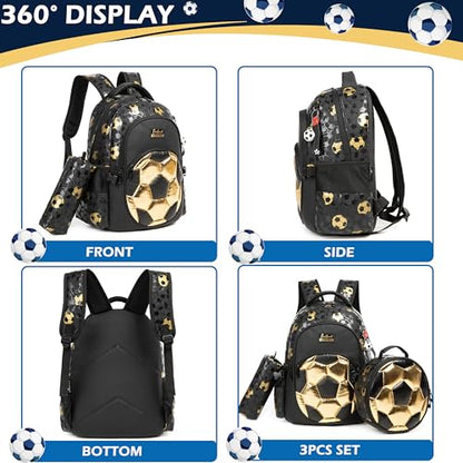 Boys' School Backpack with Lunch Box and Pencil Case - Ideal for Teens and Middle School Students - color: 08 Black