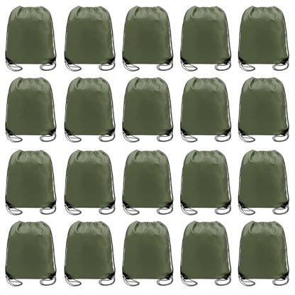 BeeGreen 20 Packs Army Green Drawstring Backpack Bags Wholesale Bulk Cinch Bags Heavy Duty String Backpack Machine Washable Lightweight Sackpack Outdoor Sport Bags for Women Men - color: Army Green