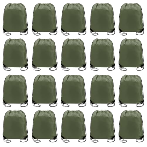 BeeGreen 20 Packs Army Green Drawstring Backpack Bags Wholesale Bulk Cinch Bags Heavy Duty String Backpack Machine Washable Lightweight Sackpack Outdoor Sport Bags for Women Men - color: Army Green