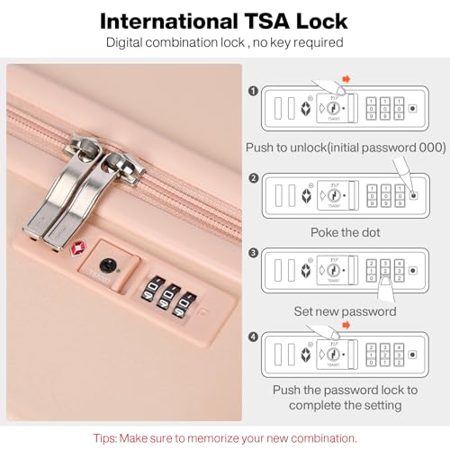 mixi Carry on Luggage, Suitcase with Spinner Wheels 16in Luggage Hardshell Lightweight Rolling Suitcases PC with Cover & TSA Lock, Pink - color: Pink, size: 16in Carry on