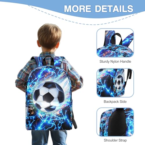 3PCS Backpack for Boys Girls, Kids Backpack Sets with Lunch Bag Pencil Case, Large Capacity 17 Inch Bookpack 3 in 1 Set for Teens Elementary Middle High School Students (Soccer) - color: Blue Soccer
