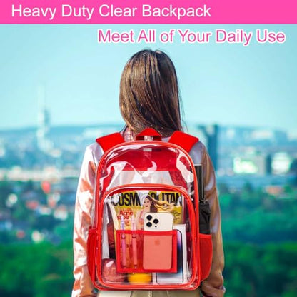 gxtvo Clear Backpack, Heavy Duty Transparent Bookbag, See Through Backpacks for Women Men | Heavy Duty - color: Red