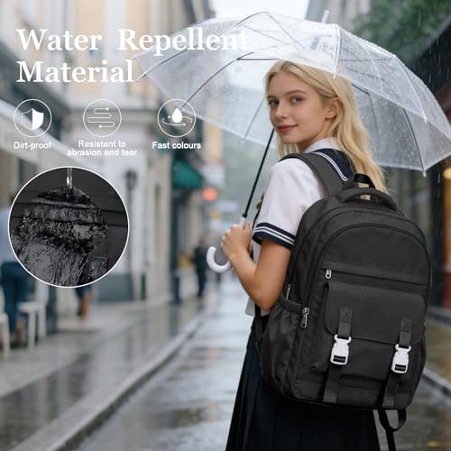 School Backpack For Women Men College Backpack With Lots Of Pockets Cute BookBag Casual Daypack Backpacks For Teens Girls Boys Waterproof(Black) - color: D1-black