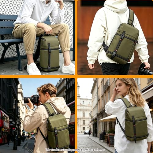 Camera Sling Bag, Crossbody Shoulder Bag for Canon, Nikon, Sony, Fuji DSLR/SLR/Mirrorless Cameras, Photographer Photography Bag (olive green) - color: olive green