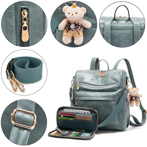 Soperwillton Women Backpack Purse Multipurpose Design Handbags Shoulder Bag PU Leather Travel bag Backpack Set 2pcs - color: Skyblue