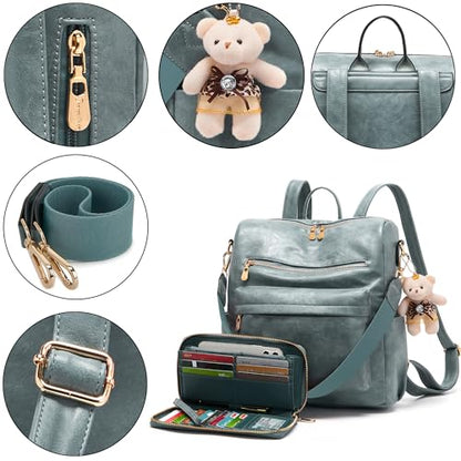 Soperwillton Women Backpack Purse Multipurpose Design Handbags Shoulder Bag PU Leather Travel bag Backpack Set 2pcs - color: Skyblue