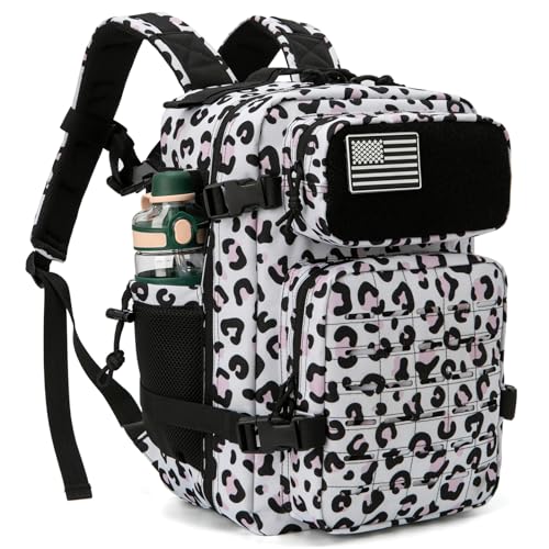 QT&QY 25L/45L Military Tactical Backpack For Men Molle Daypack 3 Day Bug Out Bag Hiking Rucksack With Bottle Holder - color: 25l Leopard