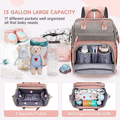 DERJUNSTAR Diaper Bag Backpack – Large Capacity Baby Diaper Bag with Changing Pad for Dad and Mom, Waterproof Travel Backpack, Multi-Function Bag with USB Charging Port, Rose Pink - color: Rose Pink
