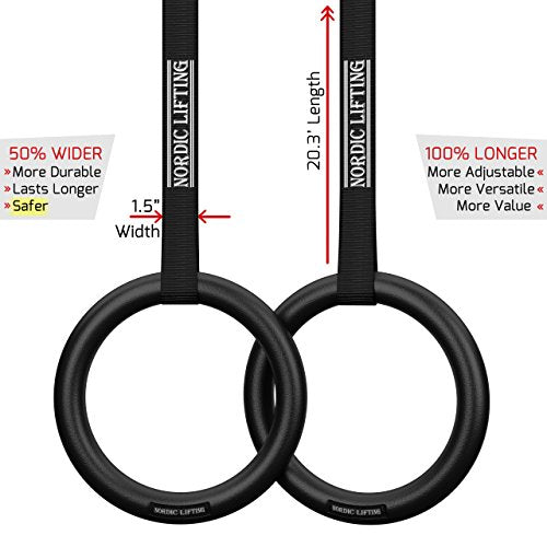 Nordic Lifting Gymnastic Rings and Straps - Heavy Duty for Gymnastics, Crossfit, & Fitness Training - Best Olympic Home Gym Set - PC Plastic is Stronger Than Wood
