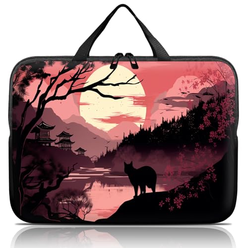 14 15 15.4 15.6 inch Laptop Handle Bag Computer Bag, Pouch Holder Notebook Sleeve Cover Soft Case Compatible for Dell,Lenovo,Toshiba HP, Asus Notebook-Black Cat in The Sunset - color: Black Cat in the Sunset