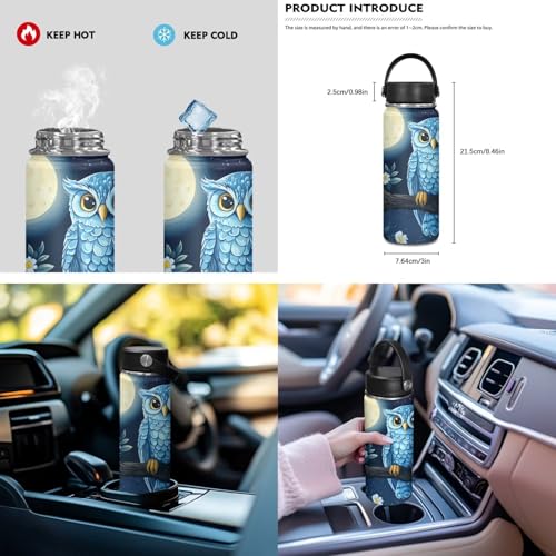 ZOUTAIRONG Moon Owl Backpack for School and Small Thermos School Bags for Girls Boys 7-10/10-12/12-16, Casual Backpack with 2 Side Pockets - color: Moon Owl