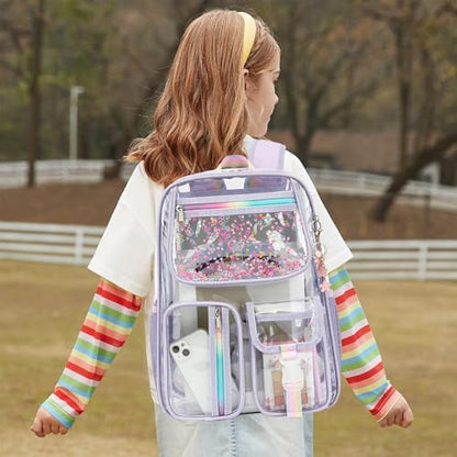 Clear Backpack for Girls Women, School Bookbag Heavy Duty See Through Backpacks (Light Purple) - color: Purple