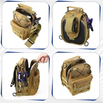 Sosation 482 Pcs Fishing Sling Tackle Bag Set Fish Tackle Box Backpack Storage Fishing Gear and Equipment Included Fish Hook Remover Tool Lures Lip Gripper, Gift for Men - color: Khaki