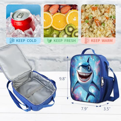 ZRENTAO Kids Backpack, 3D Reflective Cartoon, 600D Polyester & Dual Zippers, 17" Bookbag with Ergonomic Design for boys & girls age 6-18, Shark Space Style for school Children Kids - color: 04#sharkset