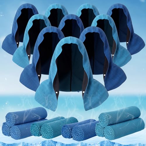Honoson 20 Pcs12x25 Inch Cooling Hoodie Towel Bulk for Neck and Face 40x12 Inch Quick Dry Sweat Towels Instant Ice Cold Towel for Hot Weather Run Yoga Gym(Light Blue,Dark Blue) - color: Light Blue,dark Blue