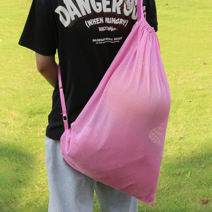 NATURAL STYLE 2 Packs Swim Bag Mesh Drawstring Backpack Oversized 18" x 26", Large Mesh Drawstring Backpack - color: Pink