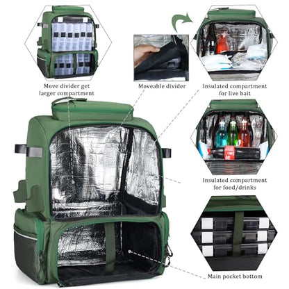 WANOON Fishing Tackle Storage Bags - color: Army Green, size: 45L-Without Tackle Boxes