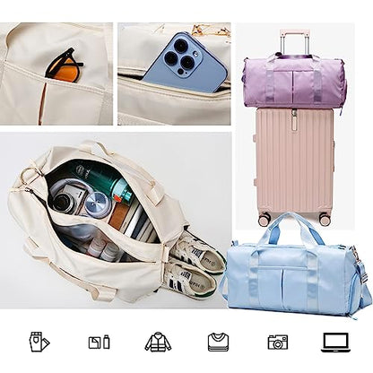 Gym Duffle Bag for Men Women, Waterproof Weekender Overnight Bag with Shoe Compartment and Wet Pocket for Swimming Yoga Travel (Blue) - color: Blue