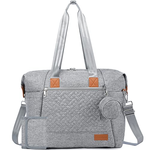 LOVEVOOK Diaper Bag Tote, Baby Diaper Bag Waterproof Travel Diaper Tote with Changing Pad - color: Light Grey