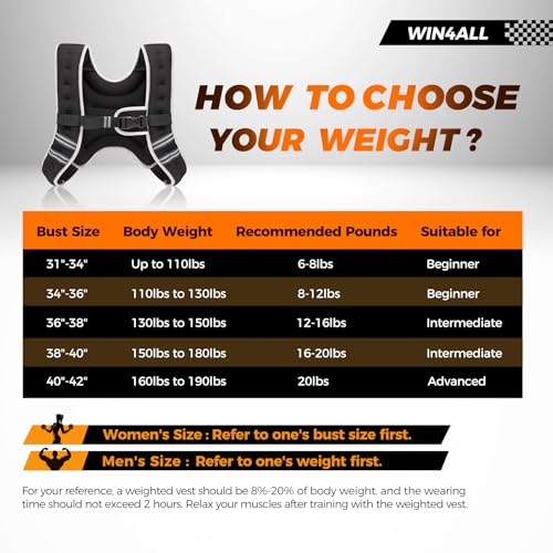 WIN4ALL Weighted Vest Woman, 6lb/8lb/12lb/16lb/20lb, Adjustable Women Weighted Vest for Walking, Strength Training, Running, Fitness, Muscle Building, Black - color: Black, size: 12 LBS