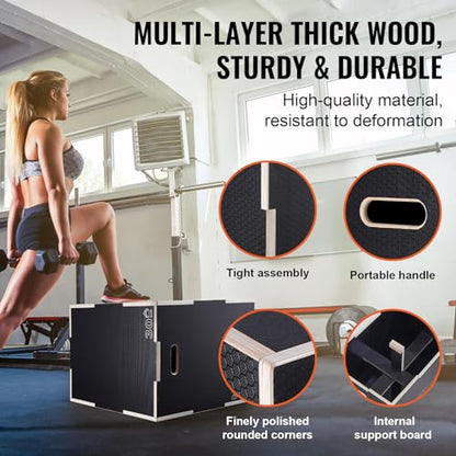 VEVOR 3 in 1 Plyometric Jump Box, Easy-to-Assemble Wood Plyo Box for Jumping Trainers, Home Gym Training and Conditioning - style: 30"x24"x20"