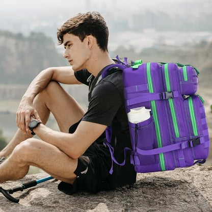 Lovelinks21 45L Tactical Assault Backpack 3 day assault pack with Molle Waterproof backpack Rucksack for Tactical Backpacks (Purple Green) - color: Purple Green