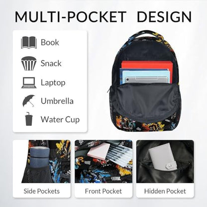 Kids Backpack Set - Motorcycle Backpacks for Boys - 3Pcs Toddler Bookbag with Lunch Box Pencil Case - Boys School Bag for Kindergarten/Preschool/Elementary (17 Inch) - color: Blue