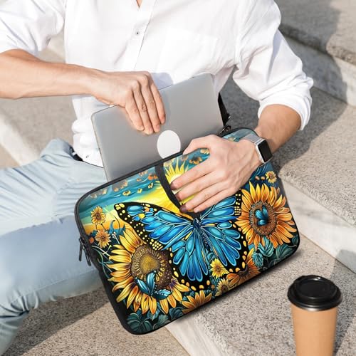 14 15 15.4 15.6 inch Laptop Handle Bag Computer Bag, Pouch Holder Notebook Sleeve Cover Soft Case Compatible for Dell,Lenovo,Toshiba HP, Asus Notebook-Blue Butterfly Sunflower - color: Blue Butterfly Sunflower