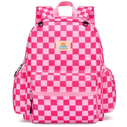 STEAMEDBUN Kids Backpack for Boys Girls 5-8, 15inch Girls Boys Backpacks Kindergarten - color: Hot Pink Checkerboard, size: SMALL-15"H(fit folder)