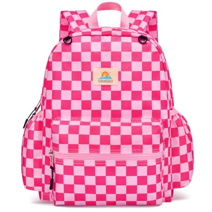 STEAMEDBUN Kids Backpack for Boys Girls 5-8, 15inch Girls Boys Backpacks Kindergarten - color: Hot Pink Checkerboard, size: SMALL-15"H(fit folder)