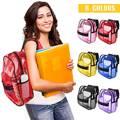 Silkfly 12 Pcs 17 Inch Mesh Backpack Bulk for School Kids Clear Backpack See Through Heavy Duty Bookbags with Adjustable Straps for Boys Girls Student Adult, Sports Travel Donations Supplies