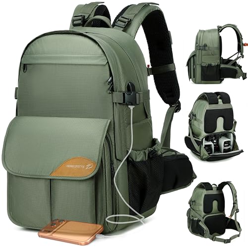Padwa Lifestyle Green Professional Camera Backpack - Large Capacity Nylon Photography Camera Bag with Thick Padded Comfort Strap and Wide Waist, Versatile Photographer,Multi Cameras,Lensas,a Laptop - color: Green